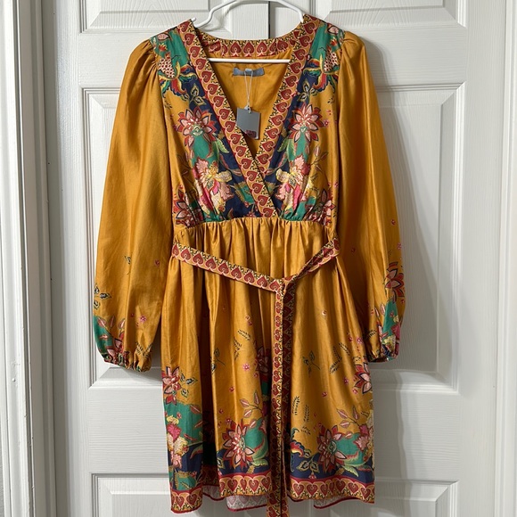 NWT ANTONIO MELANI Emma Floral Tropical Printed Voile Surplice V-Neck Dress - Picture 5 of 8